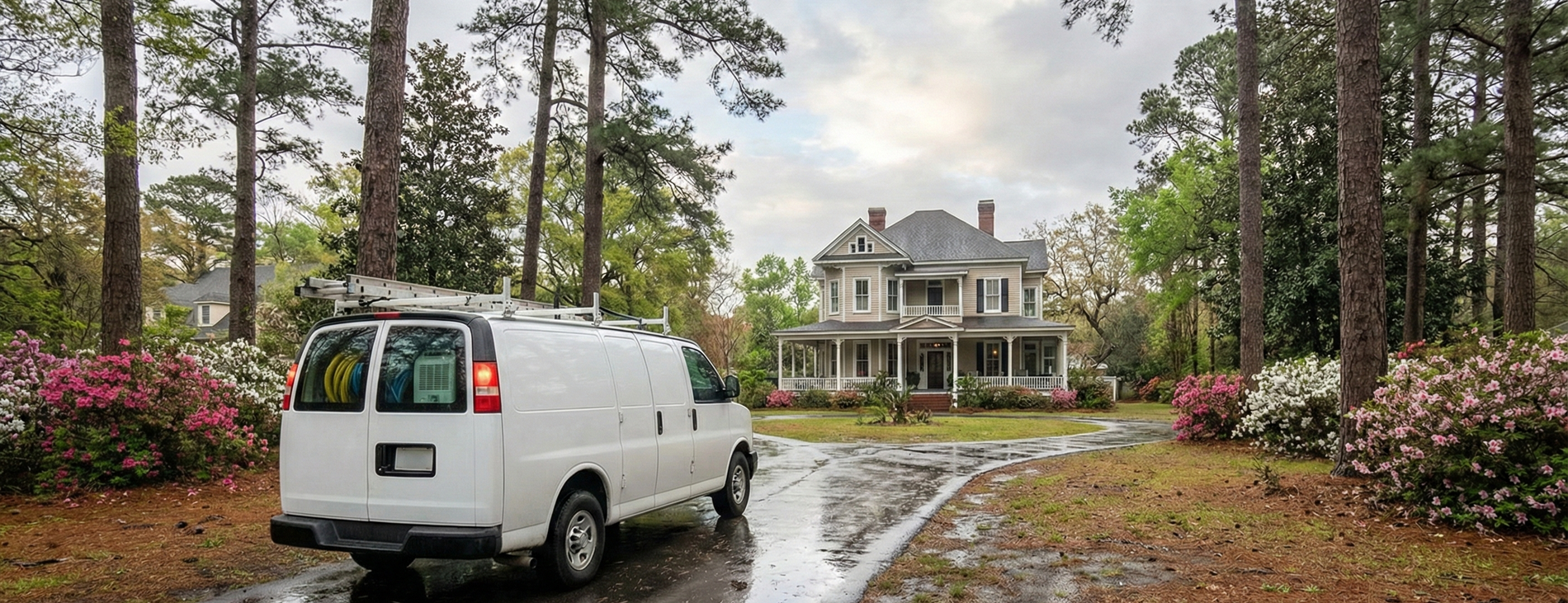 Southeastern Fire Damage Restoration crew performing emergency cleanup after a house fire in the Southeast.